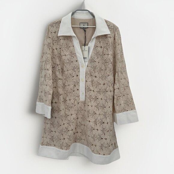 Tuckernuck Tan Crochet Collier Dress sz XXL 2XL Collared Mini A-Line Shift NWT - Picture 1 of 8